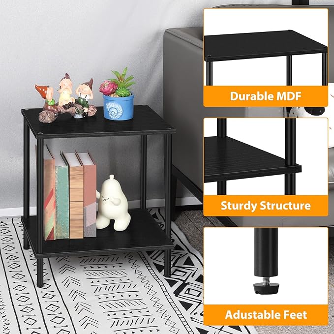 ETELI Small Side Table Black Narrow End Table with Storage Shelf Modern Square Bedside Table Wood Nightstand for Living Room Bedroom Office