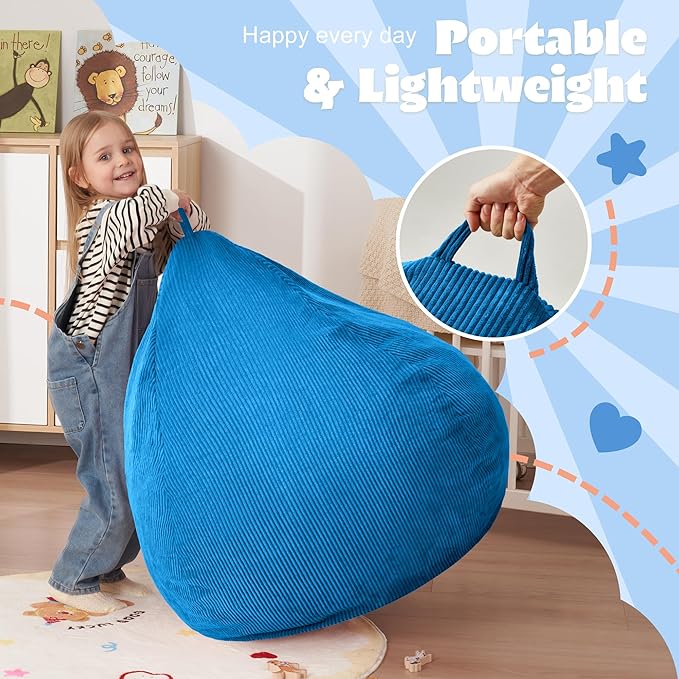 HABUTWAY 2 FT Bean Bag Chair,Giant Bean Bag Chairs,Big Bean Bags with Memory Foam Filled, Large Beanbag Chairs with Soft Corduroy Cover-Blue