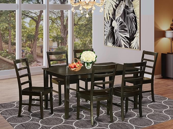East West Furniture CAPF7-CAP-W 7 Piece Dining Table Set Consist of a Rectangle Wooden Table and 6 Dining Room Chairs, 36x60 Inch, Cappuccino