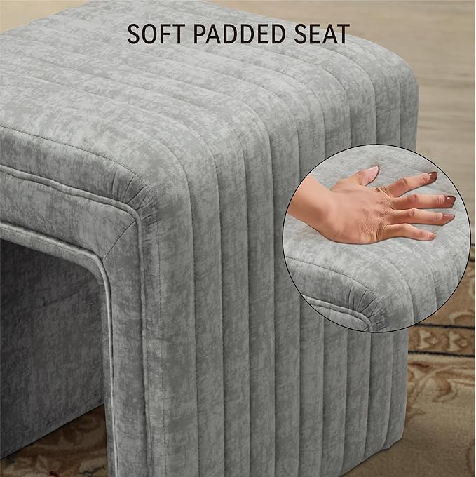 Get Set Style Vanity Stool Chair,Modern Velvet Ottoman Foot Stool with Wooden Legs Sofa Bench Footstool Extra Seat for Vanity,Makeup Room,Living Room,Entryway,Office (Fully Assembled)