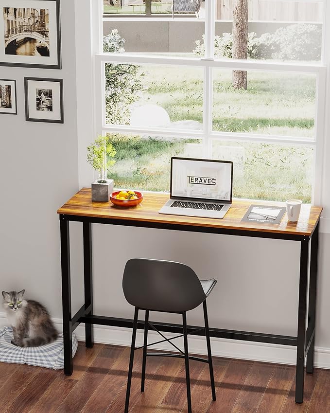 Teraves Bar Table, Bar Height Pub Table, Counter Height Table with Sturdy Metal Frame, Rectangular High Top Table for Kitchen & Dining, Living Room (55.11", Teak)
