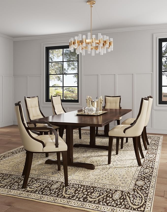 Manhattan Comfort Fifth Avenue Faux Leather Dining Chairs, Parsons Accent Furniture with Padded Wingback Seat, Fine Rectangular Stitching and Solid Beech Wood Frame, Set of 2, Cream