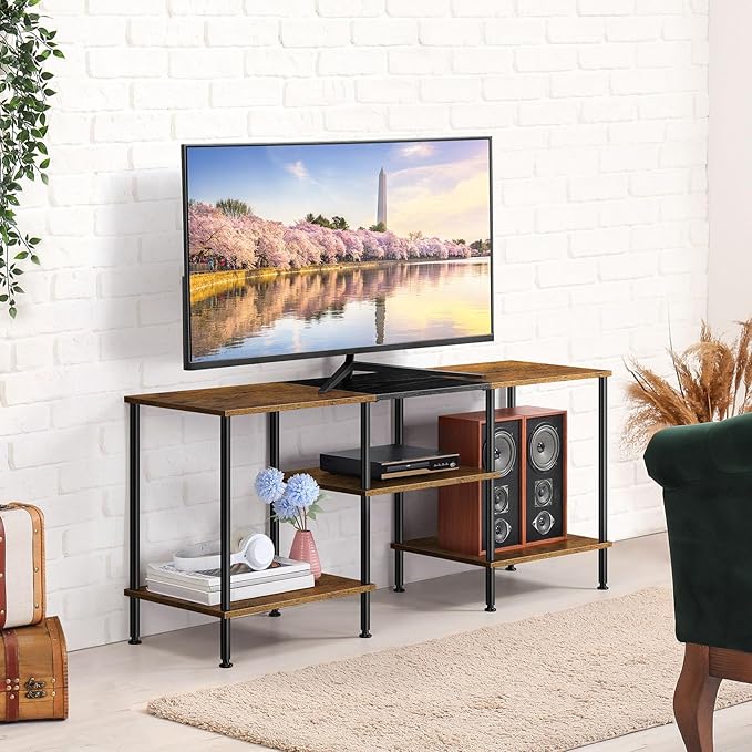 OYEAL TV Stand for 50 inch TV Rustic TV Stand for Bedroom with Storage Shelves, Small Entertainment Center TV Console Table for Living Room, Rustic Brown