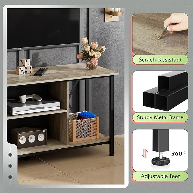 WLIVE TV Stand up to 45 Inch TV, 41" Entertainment Center with Open Storage Shelf for Living Room, Greige