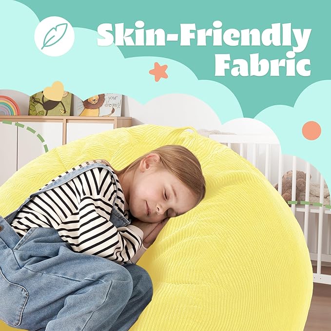 HABUTWAY 2 FT Bean Bag Chair,Giant Bean Bag Chairs,Big Bean Bags with Memory Foam Filled, Large Beanbag Chairs with Soft Corduroy Cover-Yellow