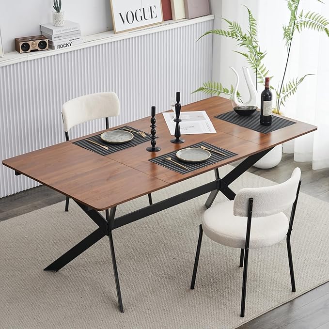 AWQM Dining Chairs Set of 2, Mid-Century Modern Kitchen Dining Room Chairs, Boucle Dining Chairs with Black Metal Legs for Kitchen, Living Room, White