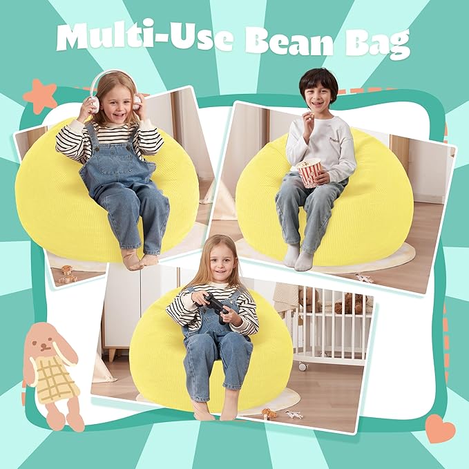 HABUTWAY 2 FT Bean Bag Chair,Giant Bean Bag Chairs,Big Bean Bags with Memory Foam Filled, Large Beanbag Chairs with Soft Corduroy Cover-Yellow