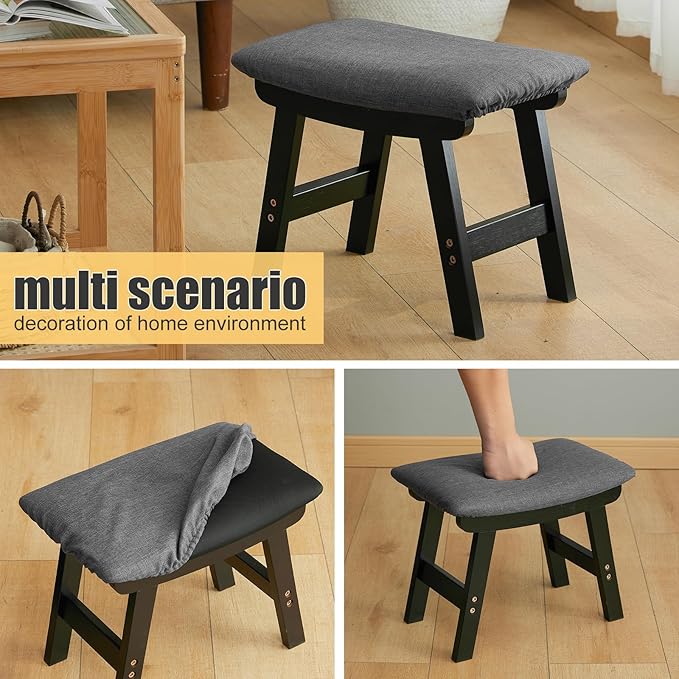 Foot Stool Ottoman Foot Rest Under Desk,Small Stool for Living Room, Bedroom and Kitchen (Black Legs - Gray Stool Surface)