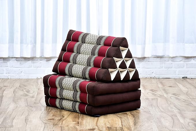 Leewadee - Comfortable Japanese Floor Mattress Used As Thai Floor Bed with Triangle Cushion, Futon Mattress Or Thai Massage Mat, 67 x 21 inches, Brown Red