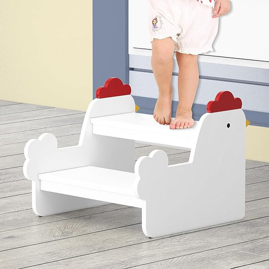 Wood Step Stools for Kids, Child Two Step Stool of Chick Shape, Toddler Step Stools Potty Training Stool, Easy to Move Safety for Kitchen, Bathroom, Bedroom, Toilet