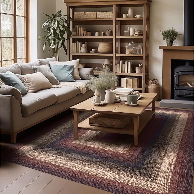Homespice Prescott Braided Area Rugs 8x10' - Primitive Red and Black Rugs for Dining Room and Living Room