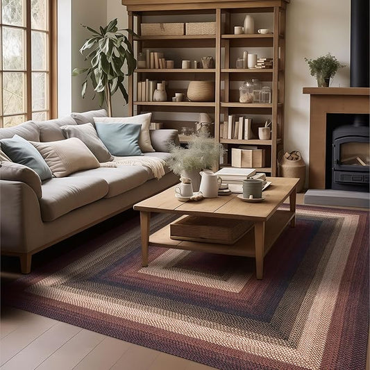 Homespice Prescott Braided Area Rugs 8x10' - Primitive Red and Black Rugs for Dining Room and Living Room