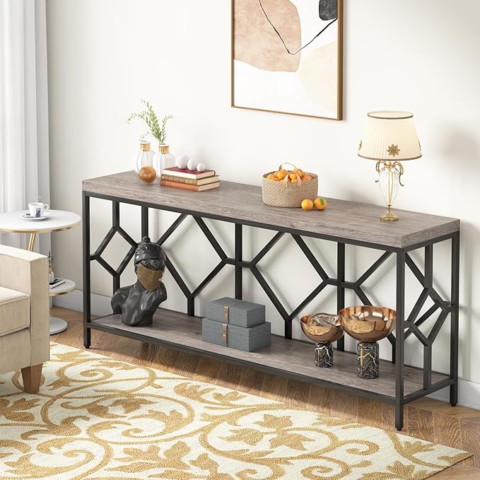 Tribesigns 71 Inch Extra Long Sofa Table, Narrow Long Sofa Console Tables Behind Couch Table with Open Storage Shelf