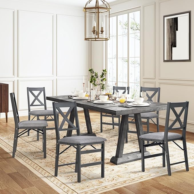 COLAMY Folding Dining Chairs Set of 4, Foldable Chairs with Padded Seats, Wood Folding Dining Room Chairs for Kitchen, Party, Camping, Dark Grey