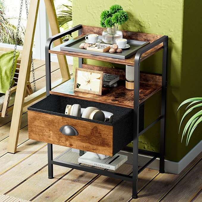 Night Stand Side Table Drawer Nightstand Storage Drawers Bedside Table Metal Shelf Nightstands Bed Side End Tables Living Room Chest Organizer Dresser for Bedroom Dorm Furniture Entryway Table Simple