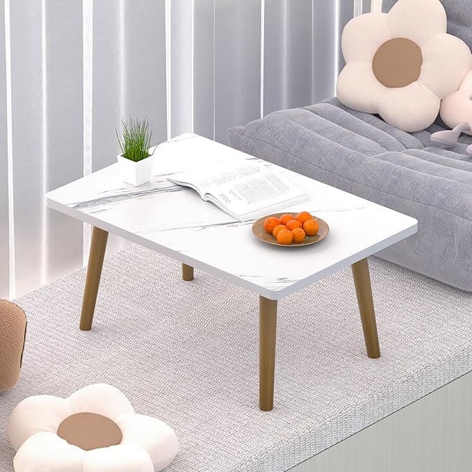 Small Coffee Table for Small Space, Low Table, Floor Table Desk for Sitting on The Floor, Storage Living Room Furniture, Tatami Tea Tables with Solid Wood Legs, Home Office, Farmhouse, Rectangle White