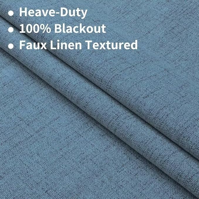 Joydeco Natural Linen Curtains 84 inch Length 2 Panels Set Burg 100% Blackout Patio Door Curtain Room Darkening Sliding Door Curtains Thermal Insulated Back tab Rod Pocket(105x84 inch, Sky Blue)
