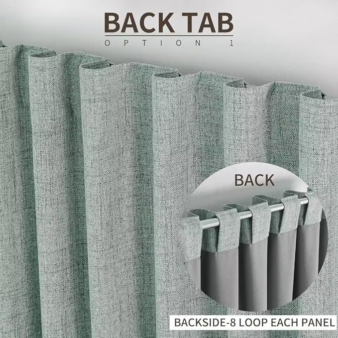 Joydeco Natural Linen Curtains 108 inch Length 2 Panels Set Burg 100% Blackout Patio Door Curtain Room Darkening Sliding Door Curtains Thermal Insulated Back tab Rod Pocket(105x108 inch, Sage Green)