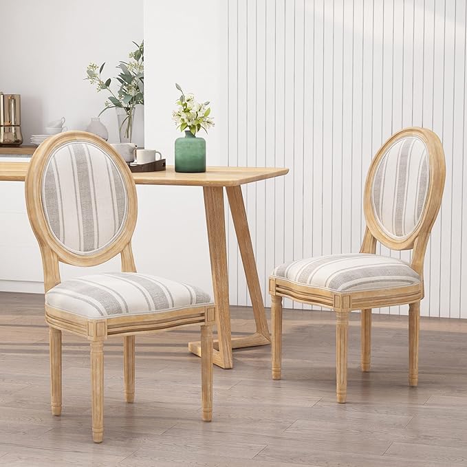 Phinnaeus Dining Chairs - Wood - Gray Stripes/Light Beige (Set of 2)