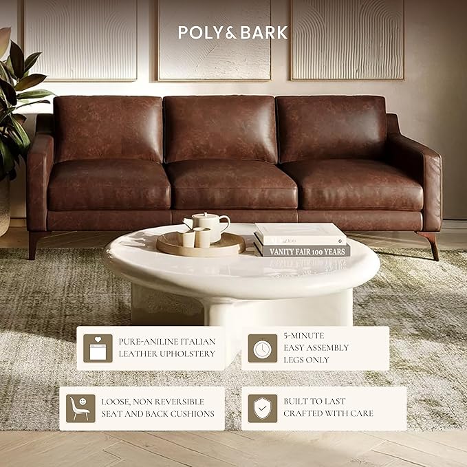 POLY & BARK Mateo Leather Sofa in Chocolate Brown
