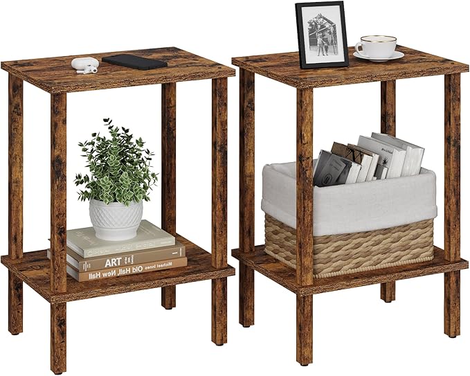 TUTOTAK End Table, Set of 2, Side Table, Nightstand, 2-Tier Storage Shelf, Sofa Table for Small Space, Living Room, Bedroom, Brown TB01BB035C