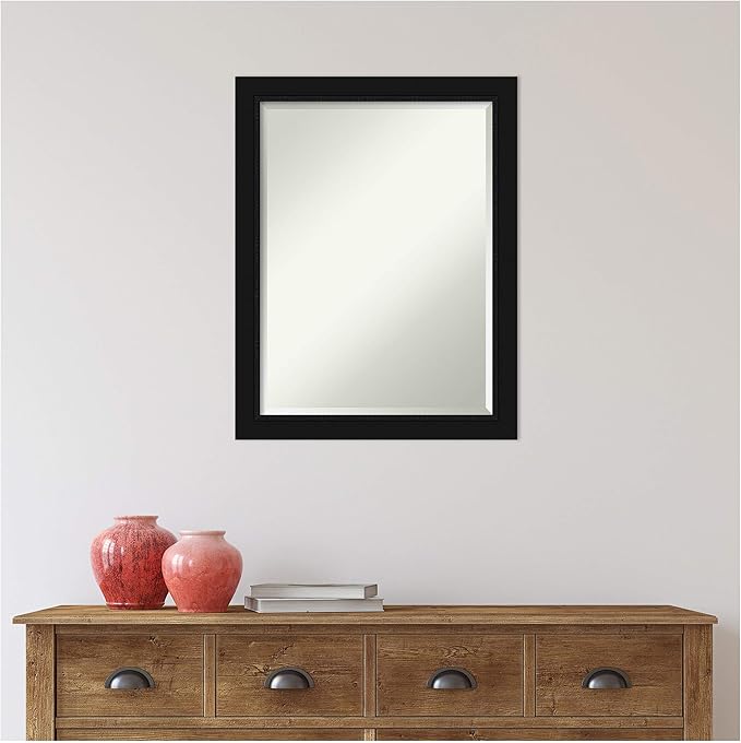 Amanti Art Black Bathroom Mirror for Over Sink, 27x21 Avon Black Rectangle Vanity Mirror, Medium Casual Frame, Hangs Horizonally and Vertically, Bathroom Wall Decor, Beveled Edge