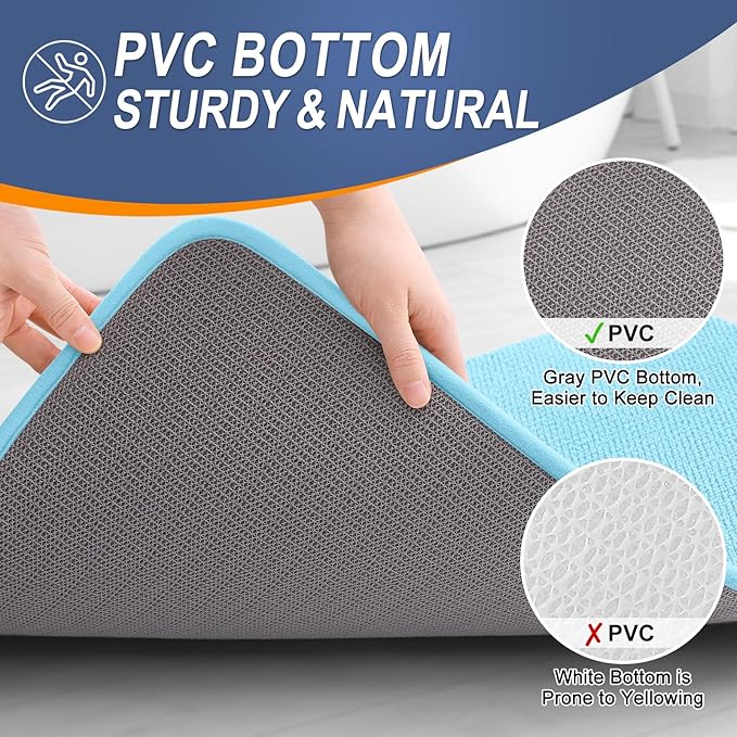 OLANLY Thick Memory Foam Bath Mat Rug 24x16, Extra Soft Absorbent Bathroom Rug, Quick Dry Bath Mats, Non-Slip, Machine Washable Carpet for Bathroom, Tub and Shower, Home Decor Accessories, Sky Blue