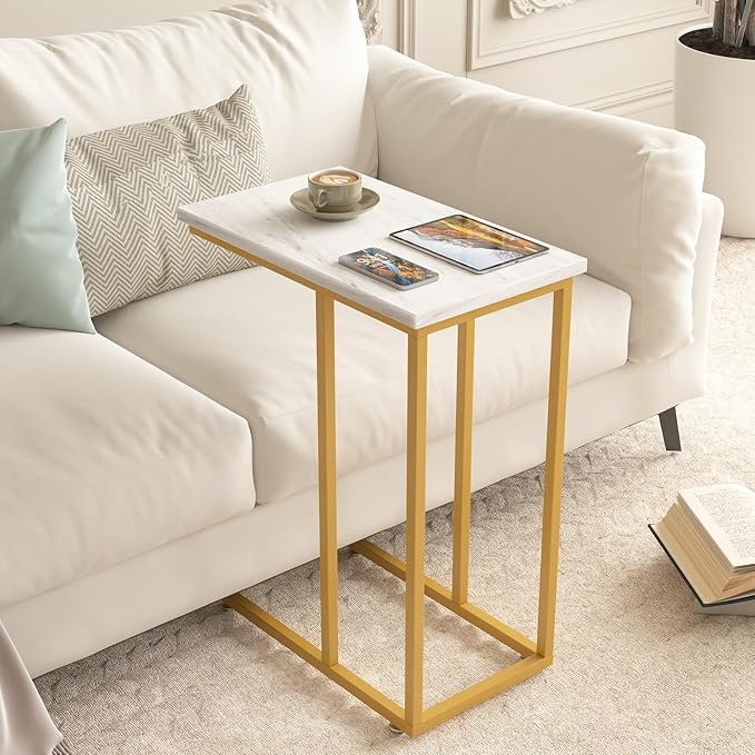 VECELO C Shaped End Side Table for Sofa Couch and Bed Snack TV Tray for Living Room Bedroom, 1 Set, Gold