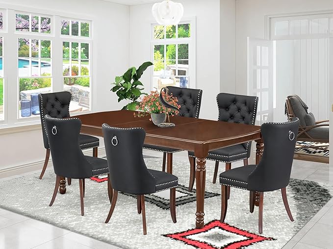 East West Furniture DODA7-MAH-12 7 Piece Dinette Set Includes a Rectangle Dining Table with Butterfly Leaf and 6 Polyester Fabric Upholstered Chairs, 42x78 Inch, Mahogany