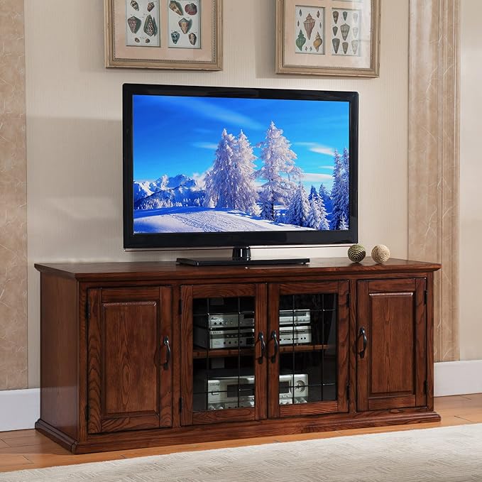 Leick Home 80360 Leaded Glass TV Stand For 65" TV's, Burnished Oak