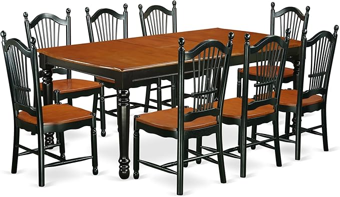 East West Furniture DOVE9-BCH-W 9 Piece Modern Dining Table Set Includes a Rectangle Wooden Table with Butterfly Leaf and 8 Kitchen Dining Chairs, 42x78 Inch, Black & Cherry