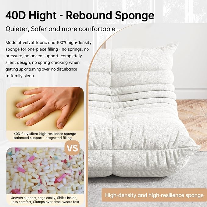 Bean Bag Chairs for Adults, BeanBag Reading Chair Memory Foam Couch, Floor Chair Soft Teddy Material, Comfy Reading Nook Chairs for Bedroom Living Room Office (White)