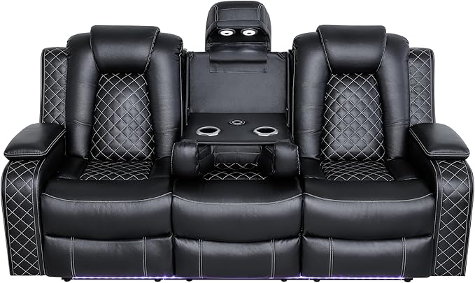 Ball & Cast Power Recliner Sofa Set Leather Reclining Sofa Set Living Room Furniture Set 3PCS Recliner Couch Loveseat and Chair Sets with LED,USB Charging,Cup Holders,Storage Console for Home Theater