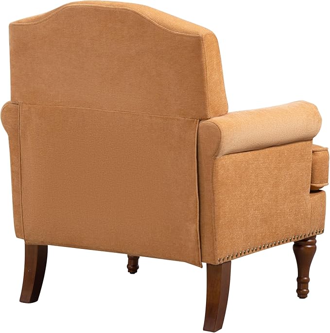 Ball & Cast Accent Chair with Nailhead Trim Armchair,Comfy Chenille Club Sofa Living Room Chairs w/Springs Cushions & Wood Legs,Traditional Single Couch for Bedroom,Farmhouse,Orange