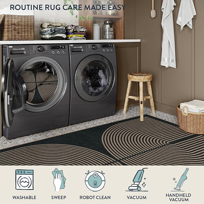 Lahome Modern Rainbow Round Washable Rug, 3ft Circular Indoor Outdoor Entryway Patio Rug, Farmhouse Non Slip Non Shedding Small Round Carpet for Bedroom Porch Living Room Decor