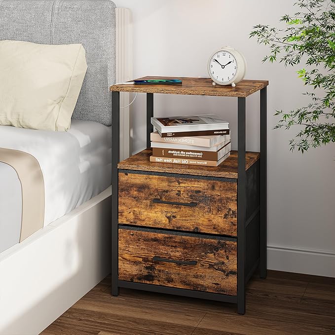 TUTOTAK End Table, Night Stand, Side Table, Nightstand with Cloth Drawer, Bedside Table for Livingroom, Bed Room, Brown TB01BB087