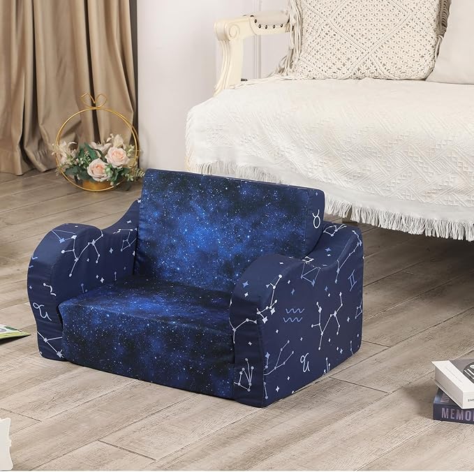 Constellation Kids Sofa, 2-in-1 Kids Couch Fold Out, Convertible Sofa to Bed for Girls and Boys