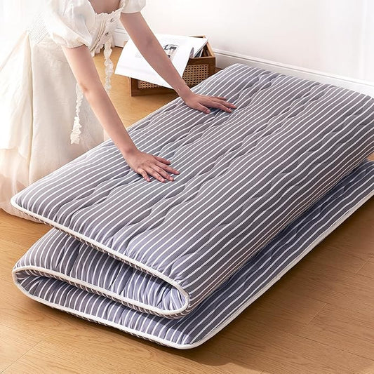 Japanese Floor Mattress, Futon Mattress Foldable, 100% High-Density Premium Foam, Thicken Tatami Mat Portable Dormitory Sleeping Pad, Small Single Size 75" X 25", Grey Stripes