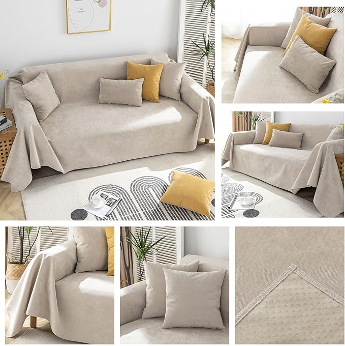 STACYPIK Waterproof Anti-Cat Scratch Couch Covers, Beige Sofa Covers for Dogs, Non-Slip Couch Covers for 2 Cushion Couch, Washable Love Seat for Sectional, Furniture Protector Sofa Slipcover-71X90IIN