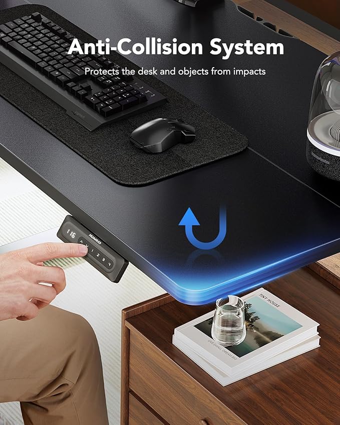 HUANUO 40" x 24" Electric Standing Desk Adjustable Height, 4 Memory Height Settings, Headphone Hook, Cable Manager, Sit Stand Up Desk for Home Office & Computer Workstation, Black