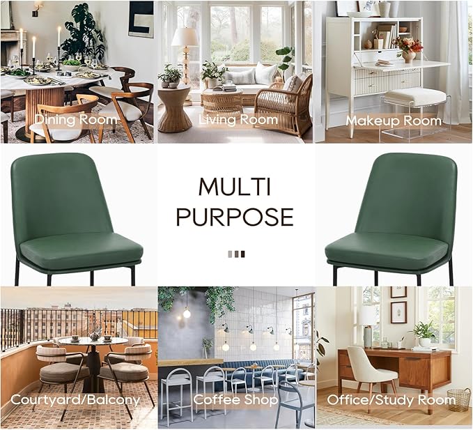 COLAMY Modern Dining Chairs Set of 4, Faux Leather Upholstered Dining Room Chairs Kitchen Chairs Dinner Chair with Curved Back and Metal Legs, Green