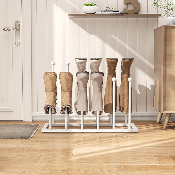 pickpiff Boot Rack Organizer Tall Boots, White Boot Storage Organizer Tall Boots for Closet, Entryway, Garage, Porch, Free Standing Shoe Racks for 6 Pairs