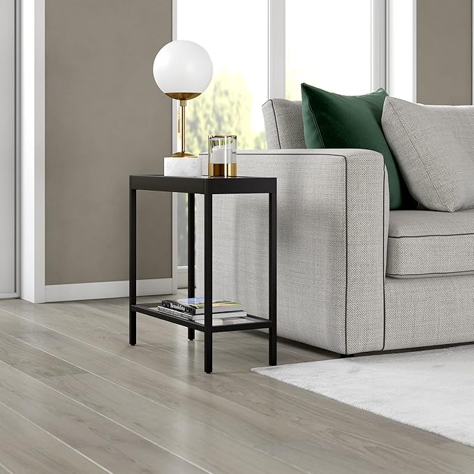 Henn&Hart 24" Wide Rectangular Rectangular Side Table in Blackened Bronze, Table for Living Room, Bedroom
