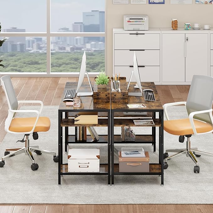 Computer Desk Gaming Desk with Monitor Stand, Home Office Desk Suitable for 2 Monitors, Writing Desk with Adjustable Storage Space,Sturdy and Durable Modern Small Desk (Vintage, 55 inchs)