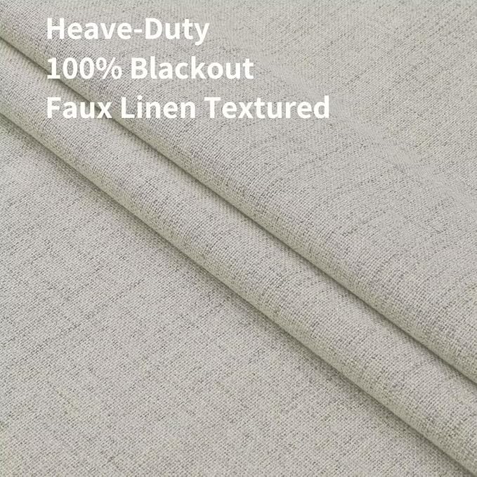 Joydeco Natural Linen Curtains 120 inch Length 2 Panels Set Burg 100% Blackout Patio Door Curtain Room Darkening Sliding Door Curtains Thermal Insulated Back tab Rod Pocket(105x120 inch, Light Beige)