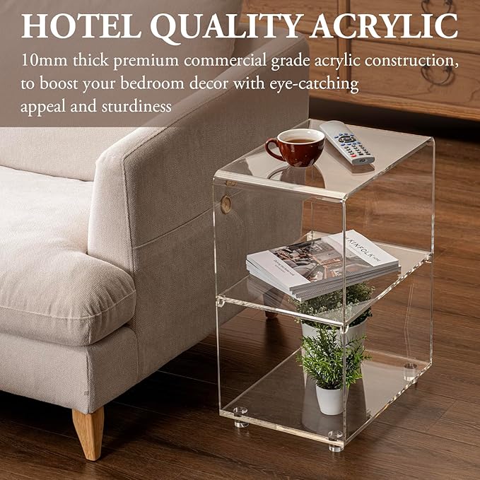 MyGift 3 Tier Clear Acrylic Table, Accent Furniture for Living Room, Bedroom Clear Nightstand Side End Tables