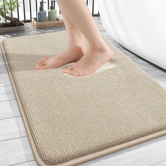 OLANLY Thick Memory Foam Bath Mat Rug 30x20, Extra Soft Absorbent Bathroom Rug, Quick Dry Bath Mats, Non-Slip, Machine Washable Carpet for Bathroom, Tub and Shower, Home Decor Accessories, Beige