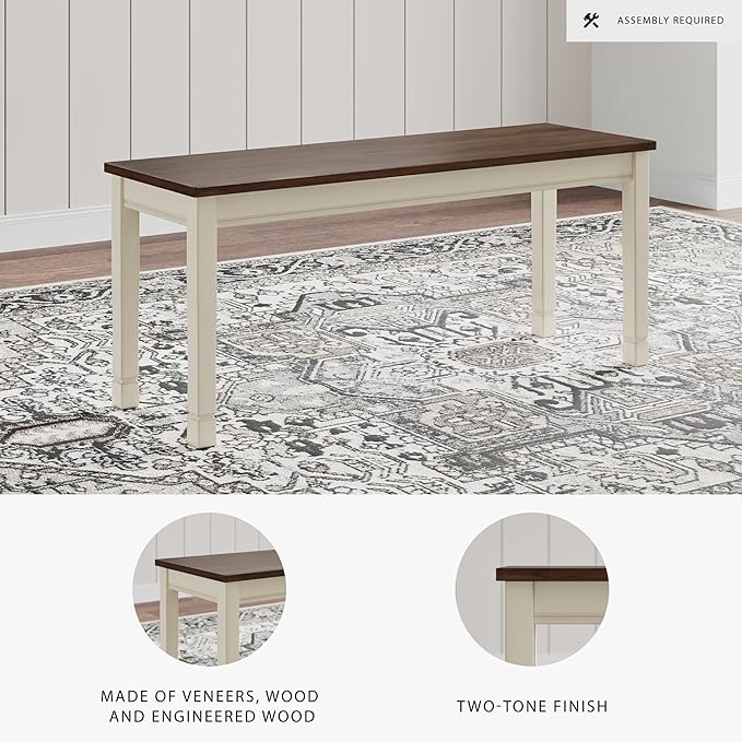 Signature Design by Ashley WhiteOwing Bench, 44.25" W x 16.25" D x4.25 H, White