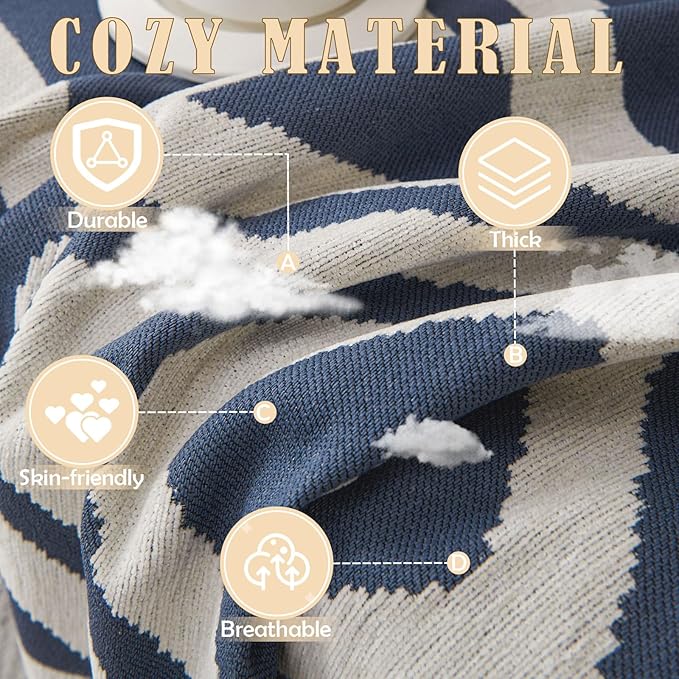 HANDONTIME Boho Couch Covers for Sofa Chenille Sofa Covers Washable Sectional Sofa Cover Blanket Geometric Reversible Couch Cover for L Shaped Couch Couch Protector for Dogs, 91" X118", Denim Blue