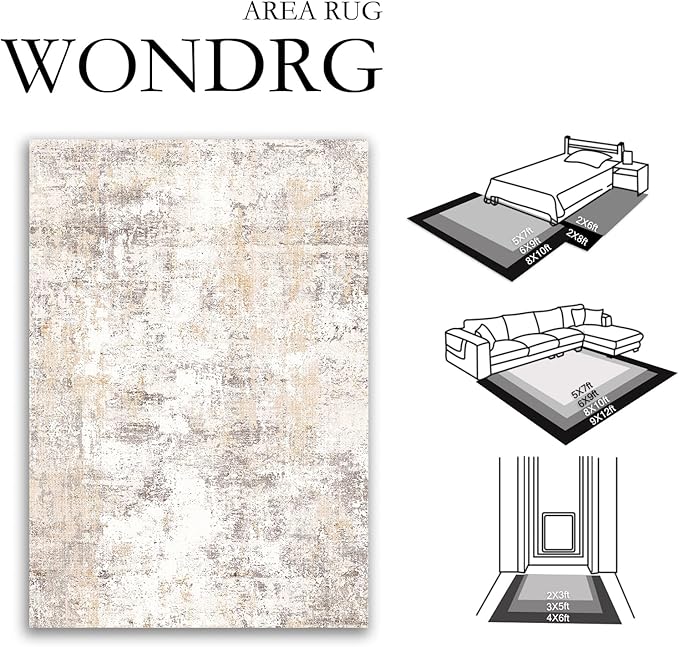 12x15 Washable Area Rug Beige Grey Neutral Abstract Living Room Bedroom Large Throw Rug Non Slip Soft Low Pile Indoor Floor Carpet for Dining Room Kitchen Office Entryway